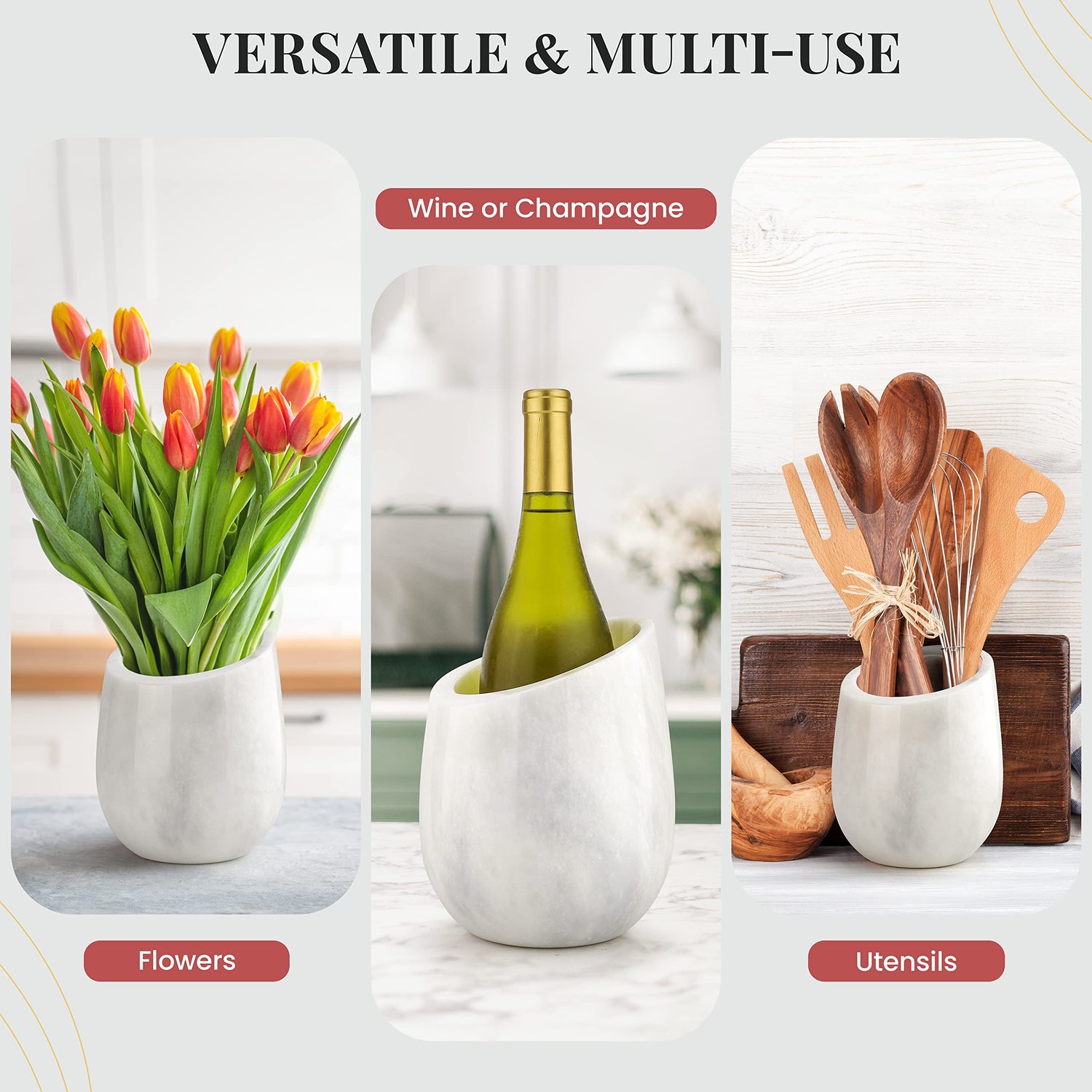 Gusto Nostro Marble Wine Chiller Bucket - 750ml Wine Bottle Cooler and Champagne Chiller for Party, Kitchen, Bar Cart Decor to Chill &amp; Keep Bottles Cold with Unique Wine Lovers Gift Box (White)