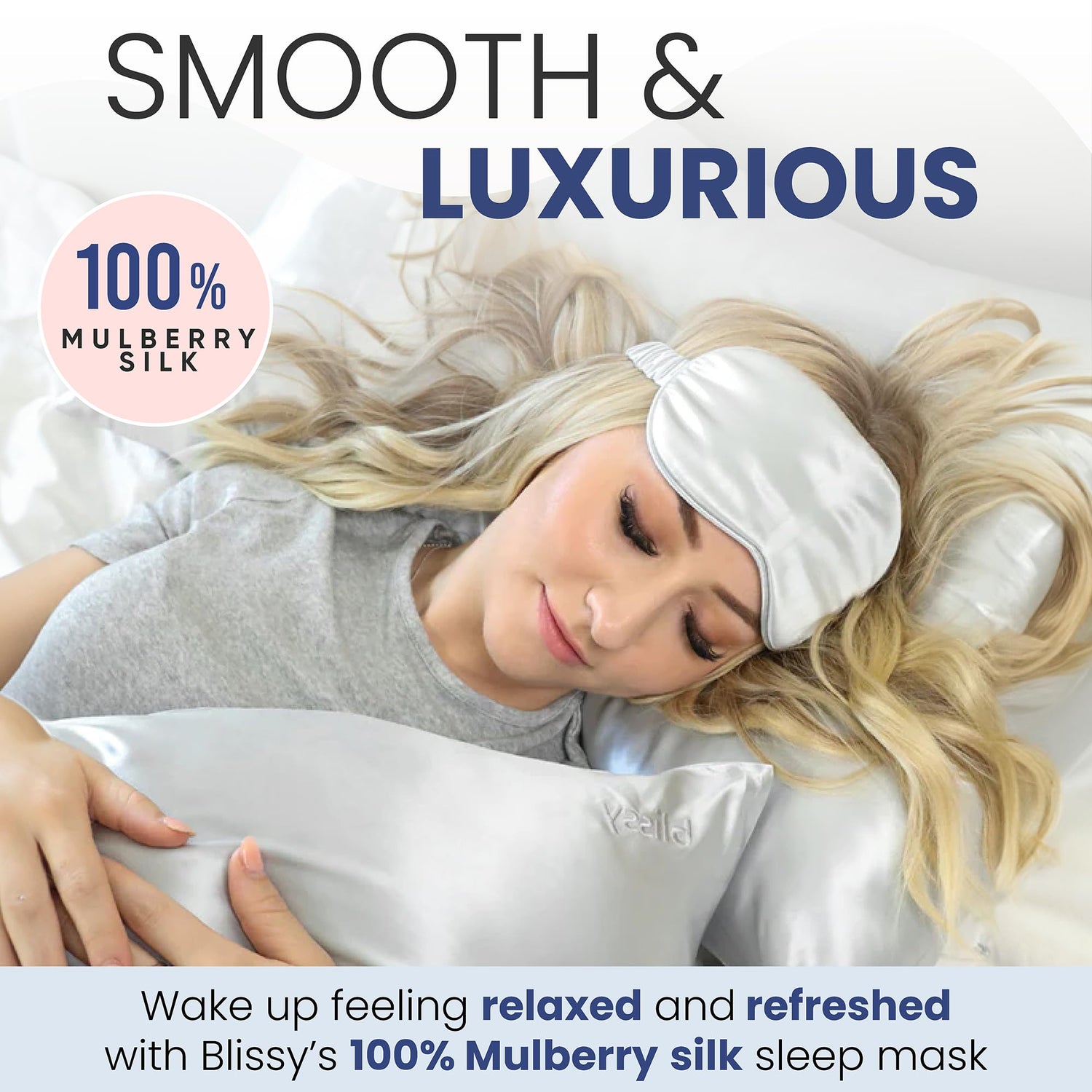 Blissy Silk Sleep Mask - Silk Eye Sleeping Mask for Women &amp; Men for Total Blackout - Silk Eye Mask - 100% Pure Mulberry Silk, 22 Momme 6a Fibers - Blindfold Silk Sleep Mask Side Sleeper Eye Cover