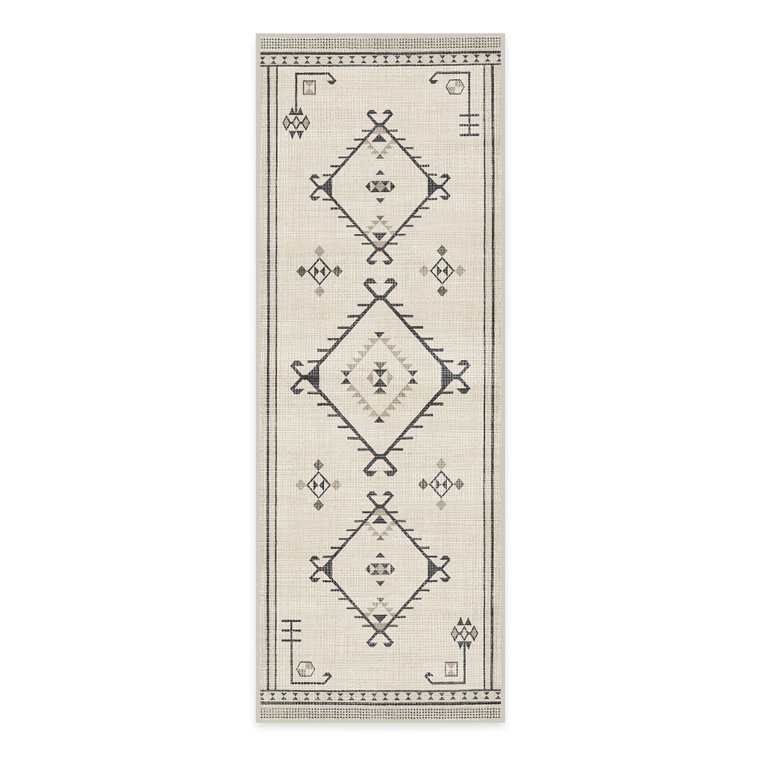 RUGGABLE Damali Runner Rug - Perfect Boho Washable Rug for Entryway Hallway Kitchen - Pet &amp; Child Friendly - Non-Toxic - Stain &amp; Water Resistant - Black &amp; White 2.5&