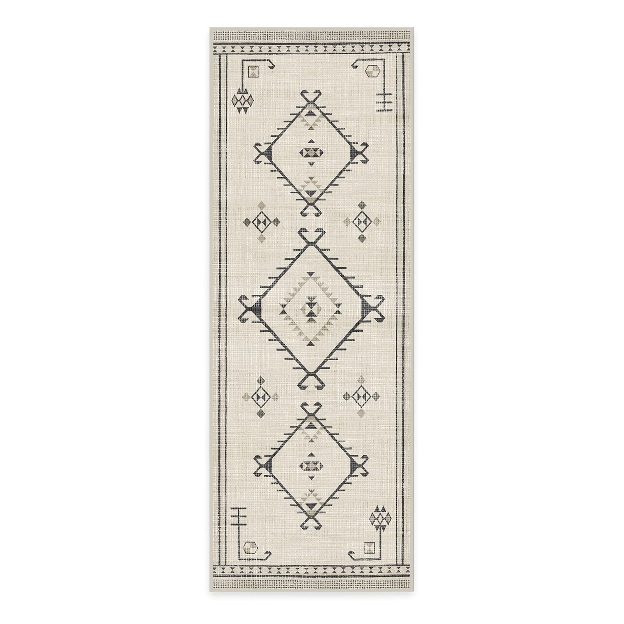 RUGGABLE Damali Runner Rug - Perfect Boho Washable Rug for Entryway Hallway Kitchen - Pet &amp; Child Friendly - Non-Toxic - Stain &amp; Water Resistant - Black &amp; White 2.5&