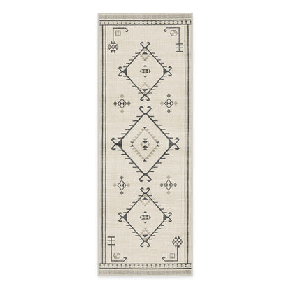 RUGGABLE Damali Runner Rug - Perfect Boho Washable Rug for Entryway Hallway Kitchen - Pet &amp; Child Friendly - Non-Toxic - Stain &amp; Water Resistant - Black &amp; White 2.5&