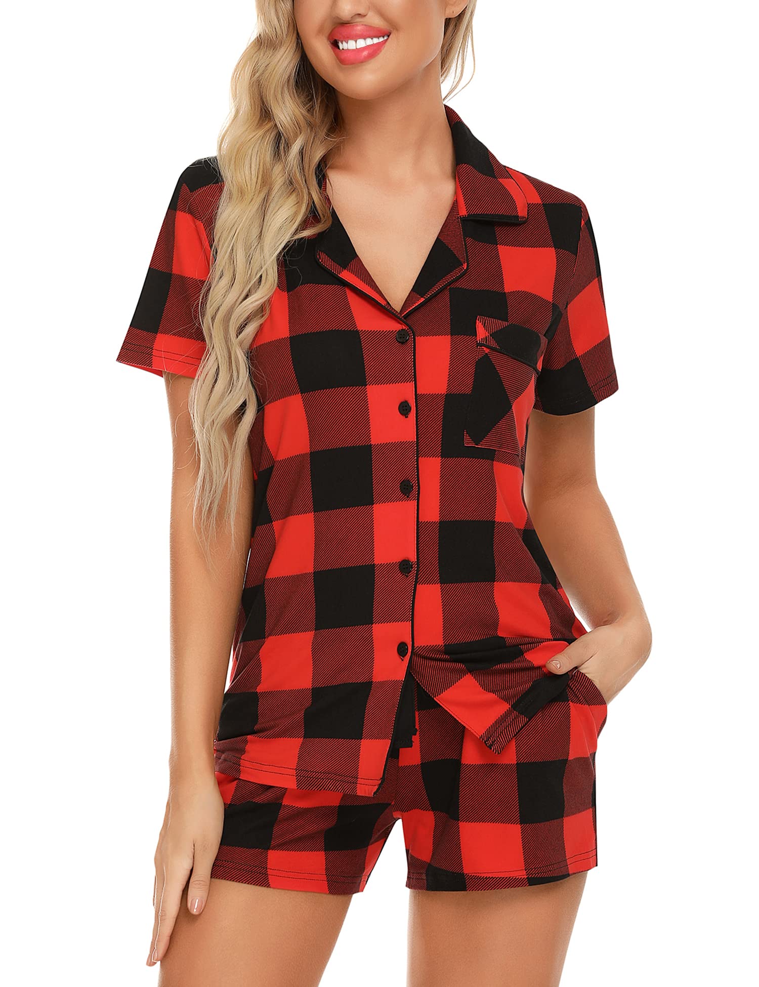 Senert Pajamas Set For Women Short Sleeve Sleepwear Soft Button Down Pjs Set Nightwear Lounge Sets S-XXL