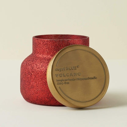Capri Blue Tinsel &amp; Spice Holiday Candle - Signature Glam Jar Candle - Juniper Berry, Cinnamon &amp; Vanilla Scented Candles - Soy Wax Blend - Christmas Decor - Maroon Glitter Candle Holder (19 oz)