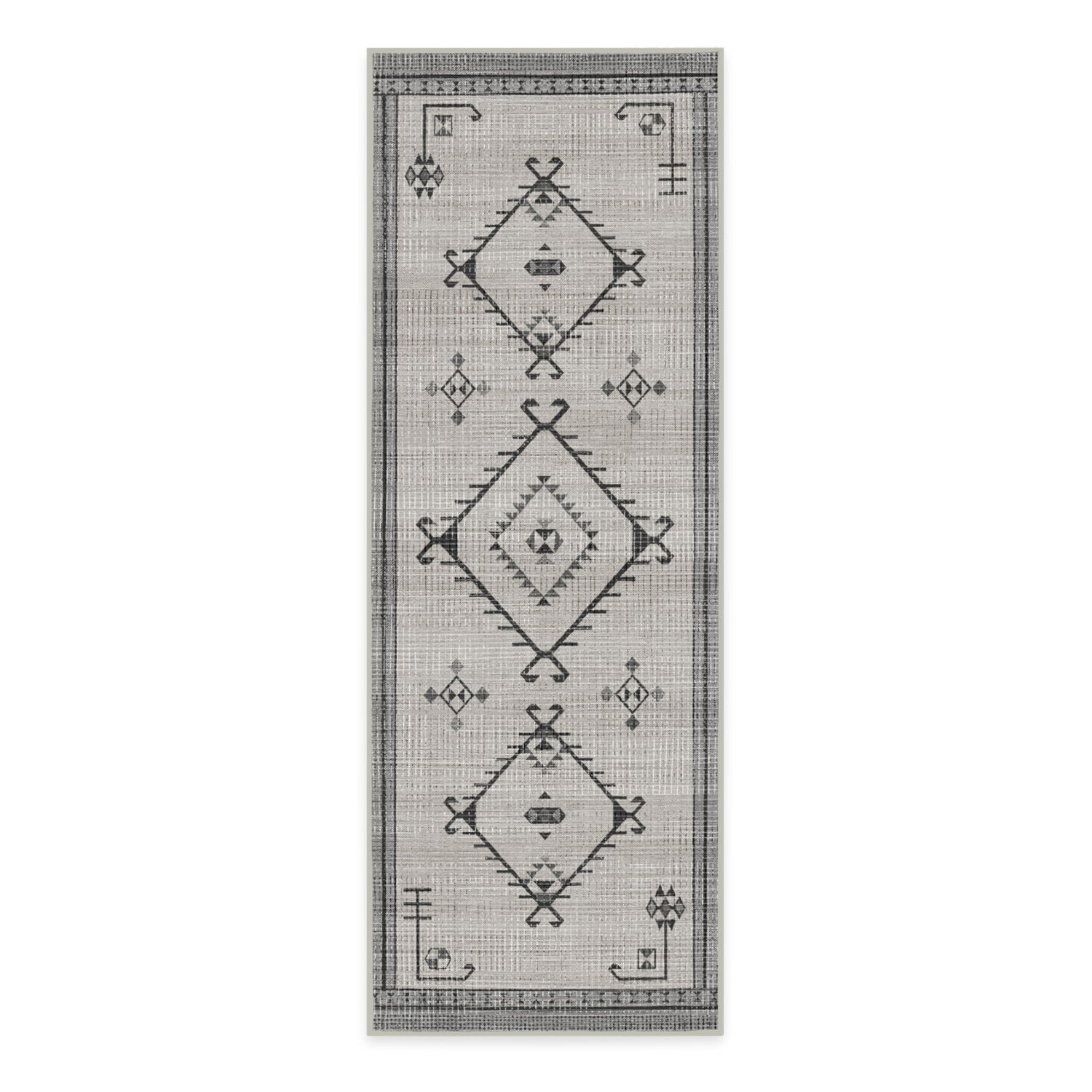 RUGGABLE Damali Runner Rug - Perfect Boho Washable Rug for Entryway Hallway Kitchen - Pet &amp; Child Friendly - Non-Toxic - Stain &amp; Water Resistant - Black &amp; White 2.5&