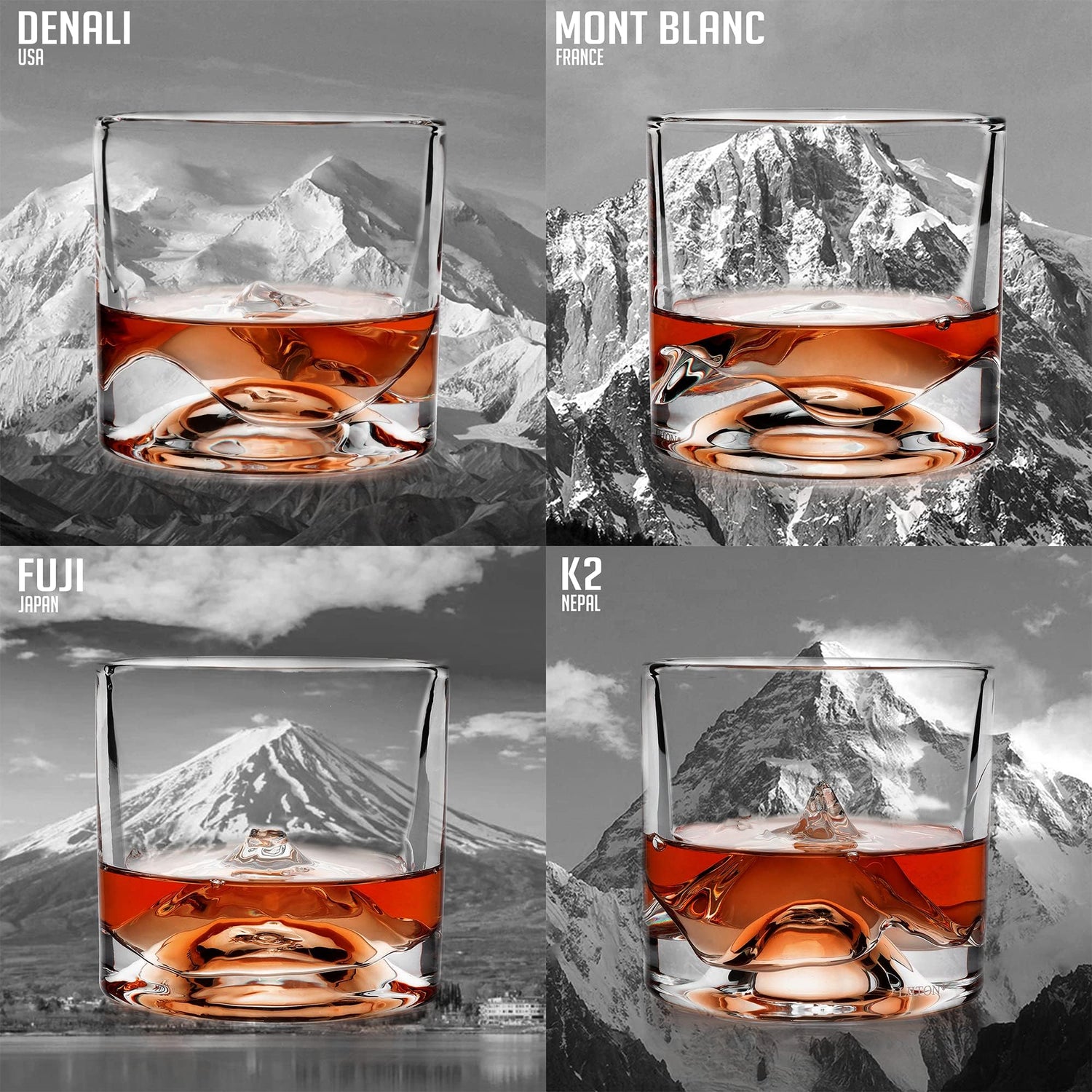 LIITON Heavy Crystal Whiskey Glasses Gift Set, Thick Freezable Bourbon Glass 1lb Each, Premium Whiskey Gifts for Men, Frozen Crystal Chills Cocktails Featuring Grand Canyon Glasses Set of 2, 10 oz