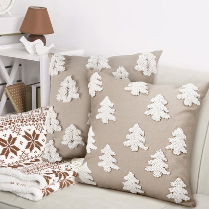 Mixweer 2 Pcs Christmas Pillow Covers 18x18 Inch Christmas Tree Pillow Covers Neutral Christmas Decor Neutral Tufted Xmas Tree Embroidery Decorative Pillow Covers for Home Living Room Bed Decor