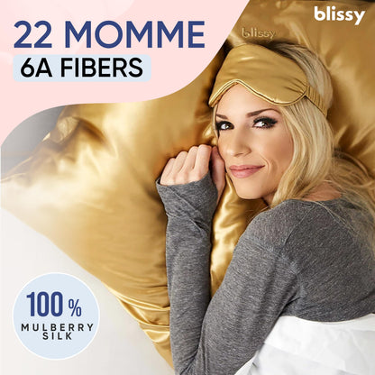 Blissy Silk Pillowcase - 100% Pure Mulberry Silk - 22 Momme 6A High-Grade Fibers - Silk Pillow Cover for Hair &amp; Skin - Regular, Queen &amp; King with Hidden Zipper (Standard,Blissy White)