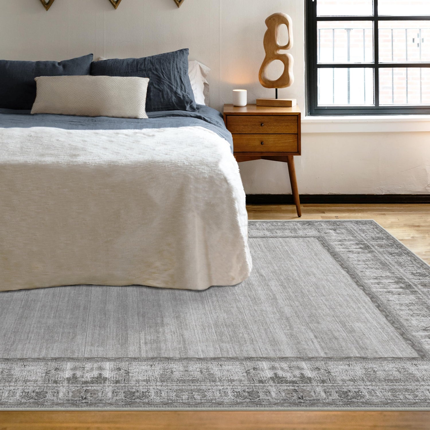 RUGGABLE Zinnia Runner Rug - Perfect Boho Washable Rug for Entryway Hallway Kitchen - Pet &amp; Child Friendly - Stain &amp; Water Resistant - Grey 2.5&