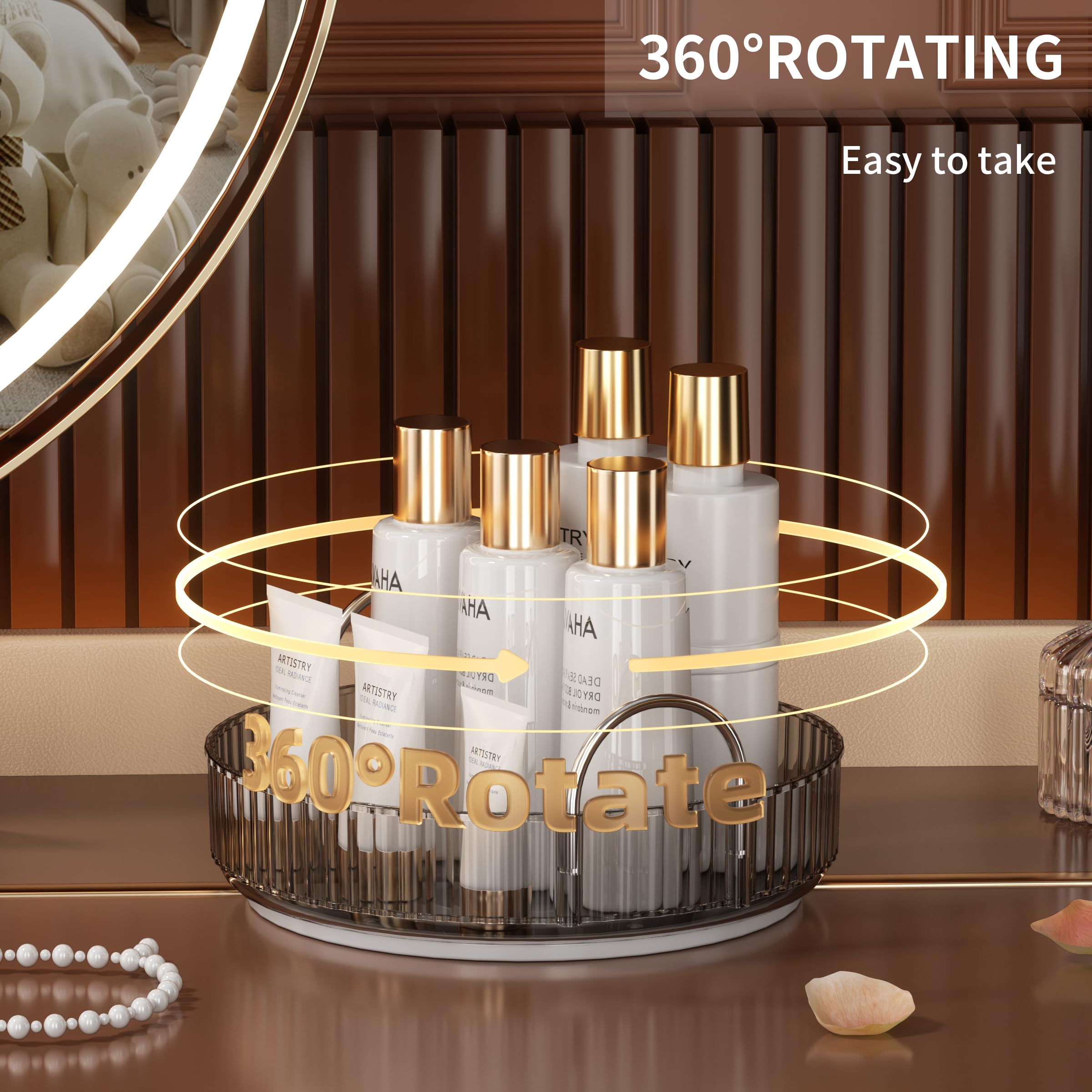 YCIA&amp;DONE 360 Rotating Makeup Organizer and Storage for Vanity Bathroom Countertop, High Capacity Cosmetic Skincare Perfume Organizer for Dresser Lazy Susan Organizers(Clear White,2 Tiers)