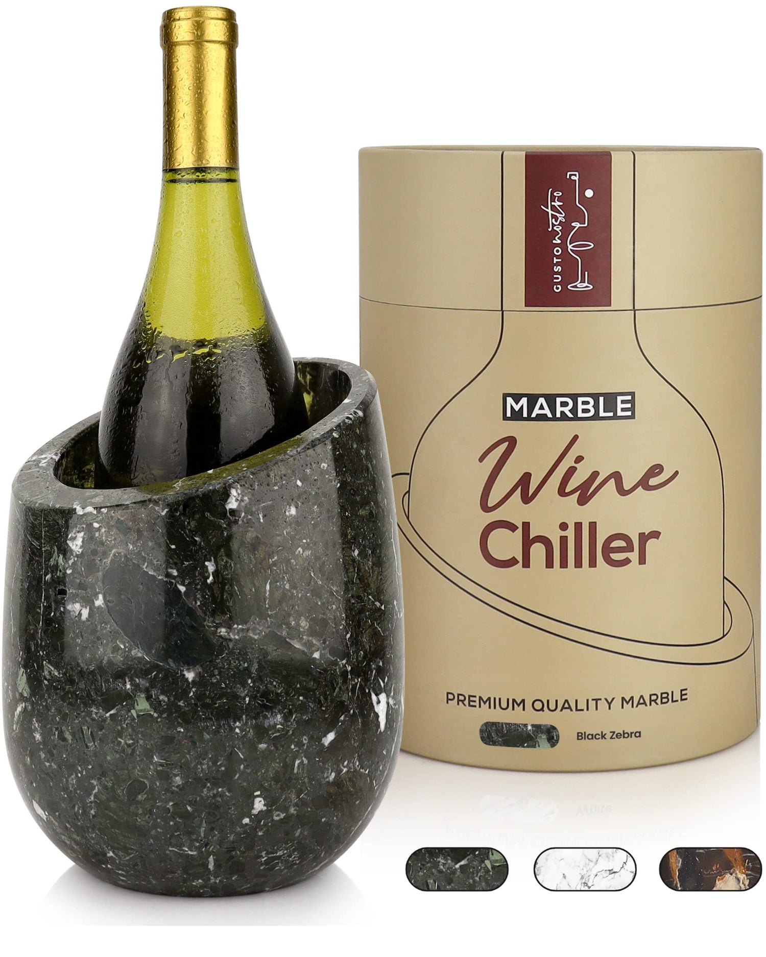 Gusto Nostro Marble Wine Chiller Bucket - 750ml Wine Bottle Cooler and Champagne Chiller for Party, Kitchen, Bar Cart Decor to Chill &amp; Keep Bottles Cold with Unique Wine Lovers Gift Box (White)
