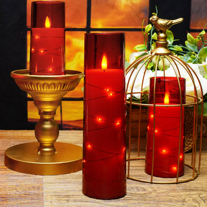 Flameless LED Candles with Timer 5 Pc Flickering Flameless Candles for Romantic Ambiance and Home Decoration Stable Acrylic Shell,with Embedded Star String，Battery Operated Candles（Grey）