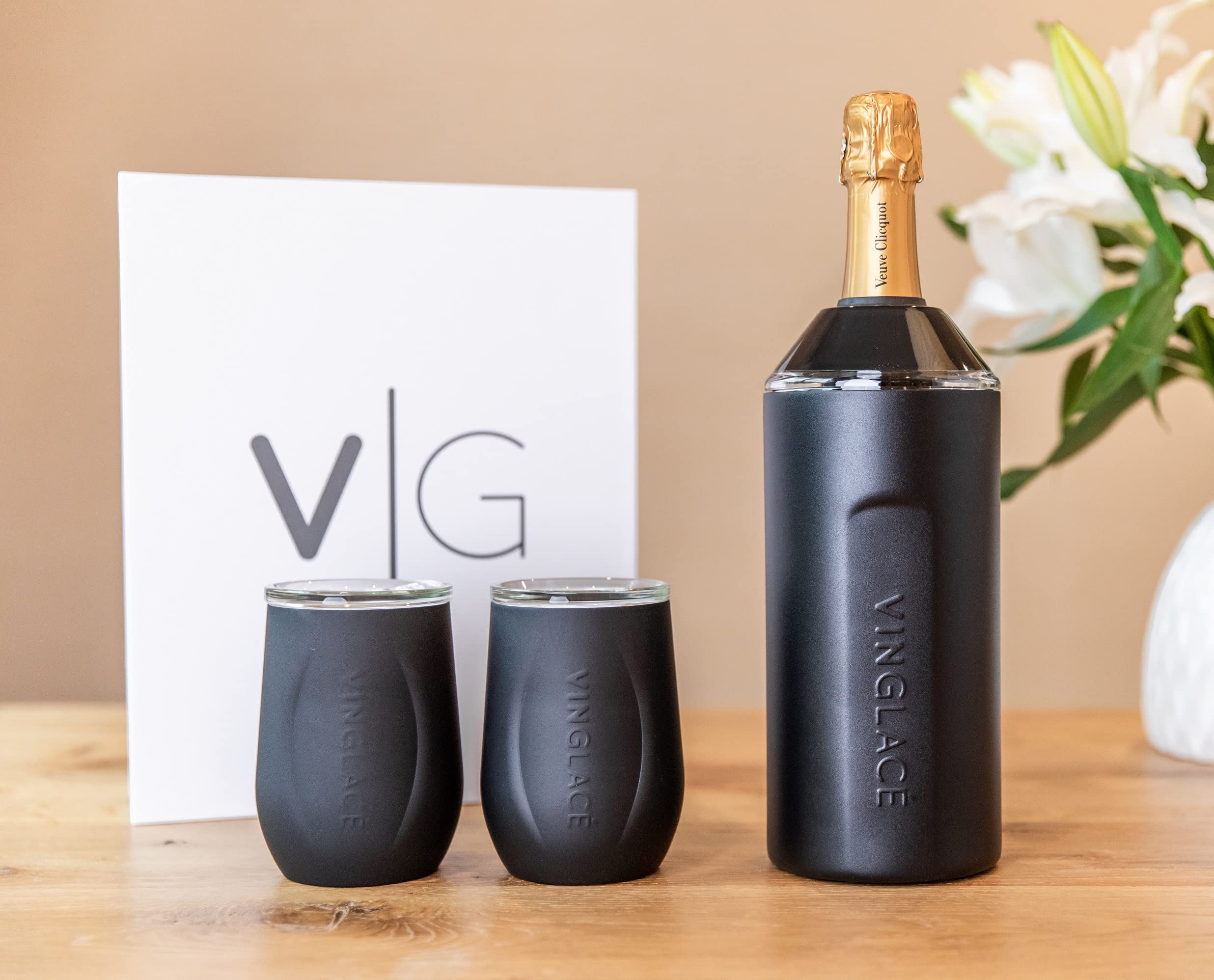 Vinglacé Wine Bottle Chiller- Portable Champagne Insulator- Stainless Steel Wine Cooler Sleeve, White