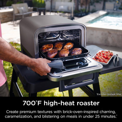 Ninja Woodfire 8-in-1 Outdoor Oven, Pizza Oven, 700°F High Heat Roaster, BBQ Smoker, Ninja Woodfire Technology, Weather Resistant, Portable, Electric, Grey, OO101LWC (Canadian Version)