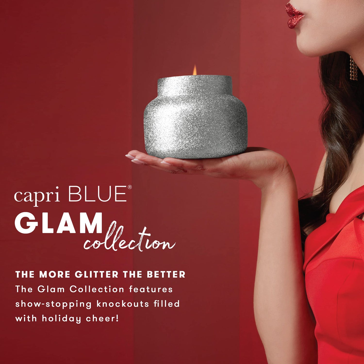 Capri Blue Tinsel &amp; Spice Holiday Candle - Signature Glam Jar Candle - Juniper Berry, Cinnamon &amp; Vanilla Scented Candles - Soy Wax Blend - Christmas Decor - Maroon Glitter Candle Holder (19 oz)