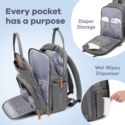 RUVALINO Diaper Bag Backpack, Multifunction Travel Pack Maternity Baby Changing Bags, Large Capacity, Waterproof, Beige