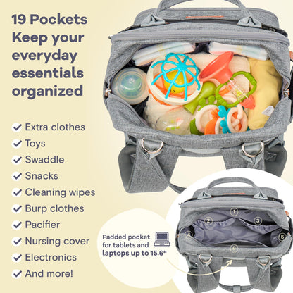 RUVALINO Diaper Bag Backpack, Multifunction Travel Pack Maternity Baby Changing Bags, Large Capacity, Waterproof, Beige