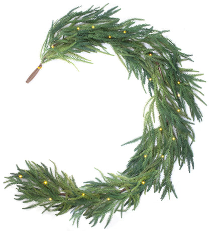 Jin&amp;Bao 6FT Real Touch Norfolk Pine Garlands, Christmas Garland with Lights, Christmas Decorations for Mantel Stairs Table Runner Outdoor Indoor Winter Decor, 50 LED with Timer 8 Modes