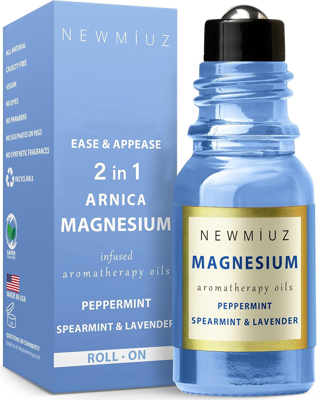 Migraine Roll on Stick Headache Magnesium Arnica Montana Oil Peppermint Eucalyptus Lavender Spearmint Essential Oil Roller Bruise Stress Relief Gifts for Women Perfect Stocking Stuffers