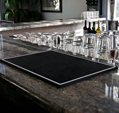 Highball &amp; Chaser Premium Bar Mat 18in x 12in 1cm Thick Durable and Stylish Service Bar Mat for Spills, Bars, Restaurants, Counter Top Dish Drying Mat, Glass Drying Mat (1 Pack, Black Border)