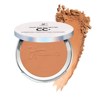 IT Cosmetics CC+ Airbrush Perfecting Powder Foundation - Buildable Full Coverage Of Pores &amp; Dark Spots - Hydrating Face Makeup with Hydrolyzed Collagen &amp; Niacinamide - 0.33 Oz
