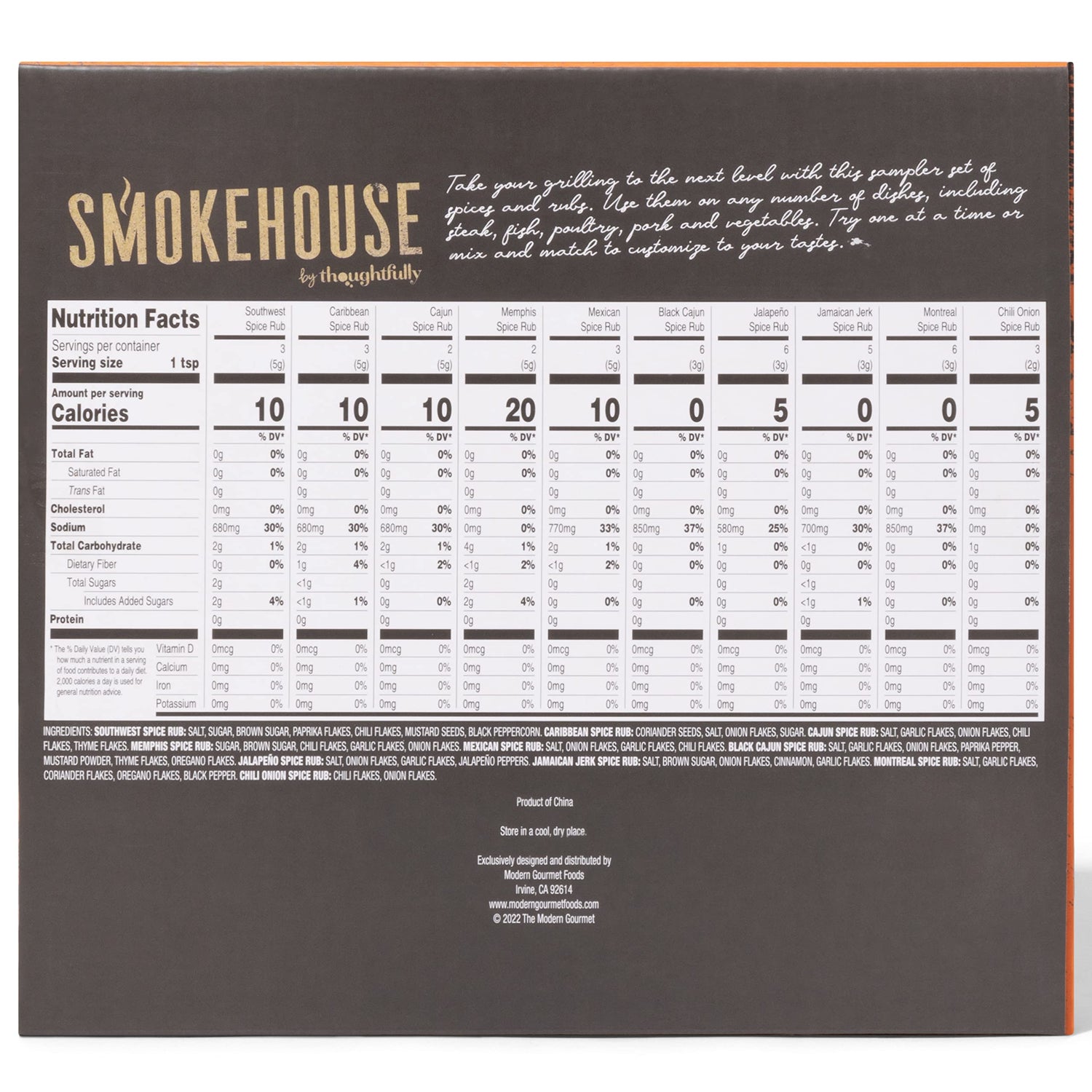 Smokehouse Gift Set by Thoughtfully, Vegan and Vegetarian Barbecue Rubs, Flavors Include Cajun, Caribbean, Memphis and Southwest, Set of 4