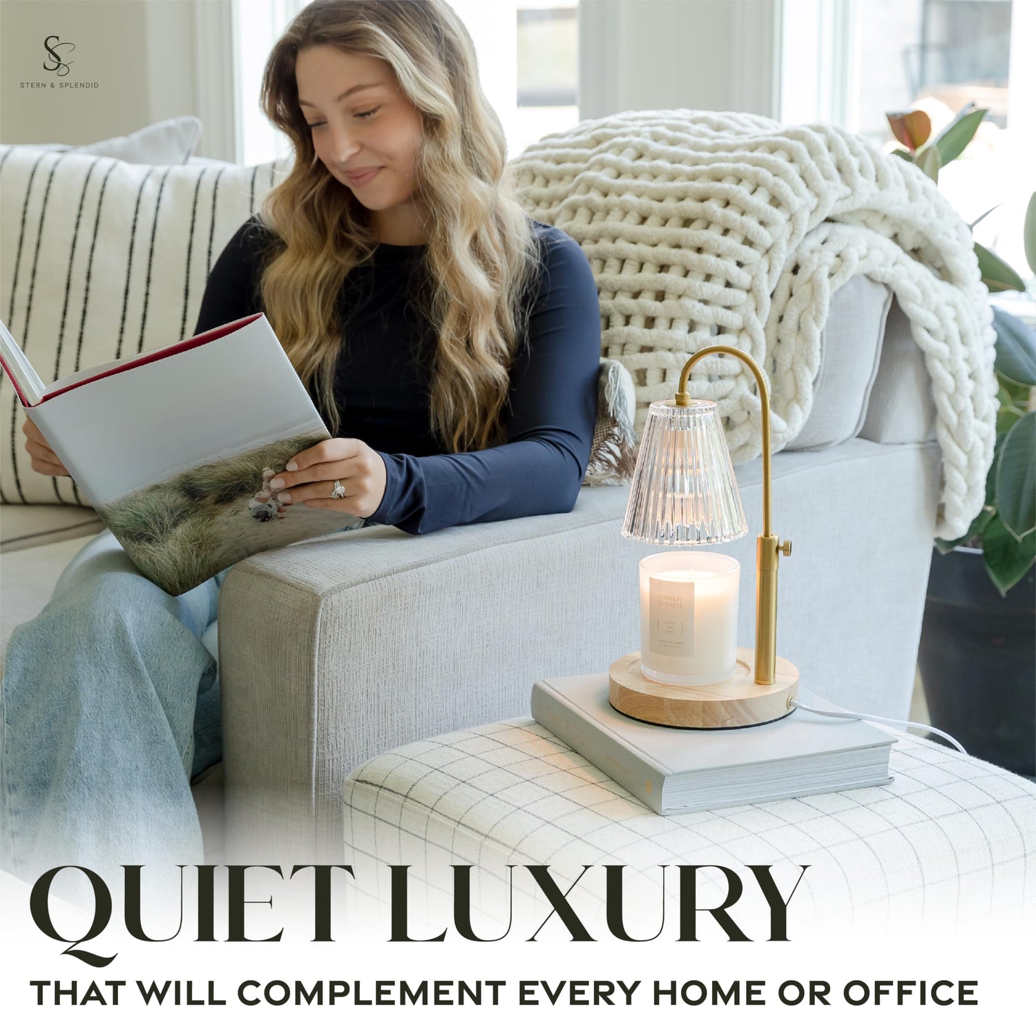 Flameless Candle Warmer Lamp for Jar Candles Large &amp; Small – Dimmable Lamp Candle Warmer Electric with Large Marble Base &amp; Adjustable Height – Candle Melter with Timer and 4 Halogen Light Bulbs