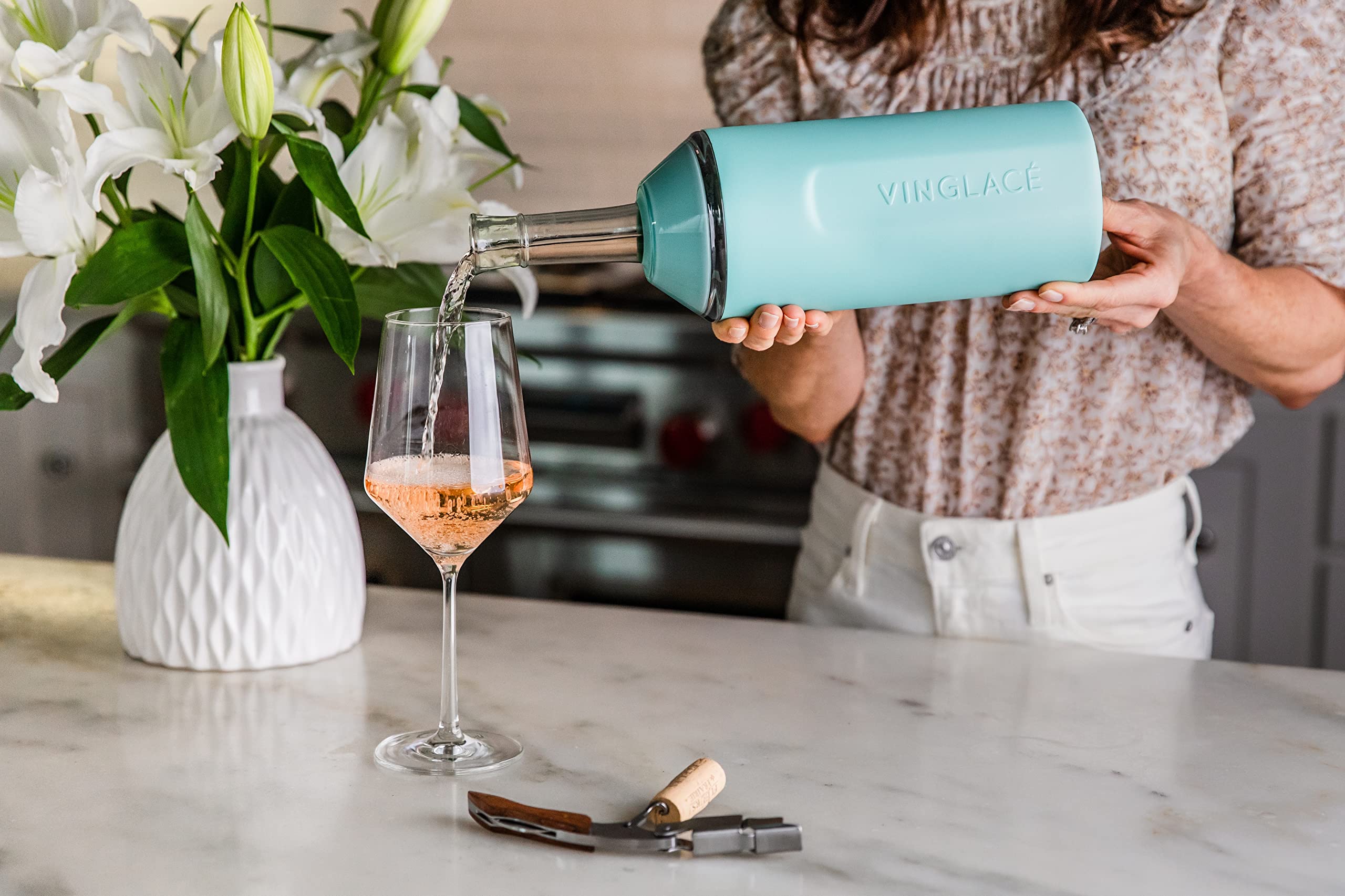 Vinglacé Wine Bottle Chiller- Portable Champagne Insulator- Stainless Steel Wine Cooler Sleeve, White