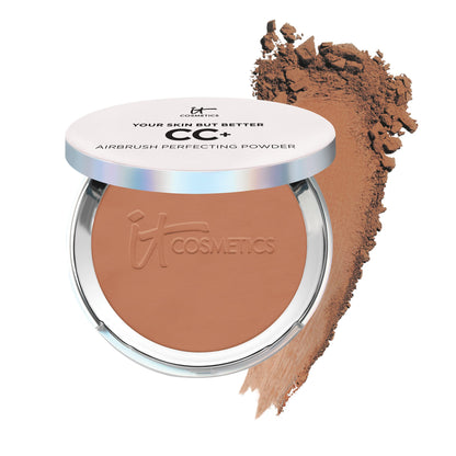 IT Cosmetics CC+ Airbrush Perfecting Powder Foundation - Buildable Full Coverage Of Pores &amp; Dark Spots - Hydrating Face Makeup with Hydrolyzed Collagen &amp; Niacinamide - 0.33 Oz
