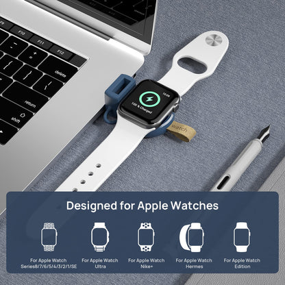 NEWDERY Charger for Apple Watch Portable iWatch USB Wireless Charger, Travel Cordless Charger with Light Weight Magnetic Quick Charge for Apple Watch Ultra 2 Series 9 8 7 6 5 4 3 2 1 SE, White