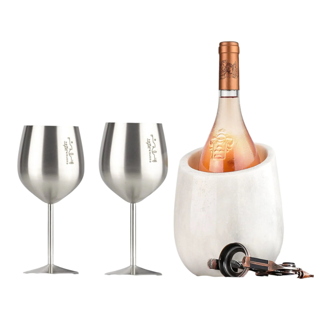 Gusto Nostro Marble Wine Chiller Bucket - 750ml Wine Bottle Cooler and Champagne Chiller for Party, Kitchen, Bar Cart Decor to Chill &amp; Keep Bottles Cold with Unique Wine Lovers Gift Box (White)