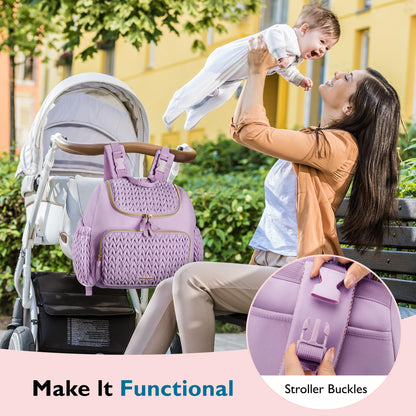 mommore Diaper Bag Small Diaper Backpack Stylish Baby Backpacks Travel Mini Maternity Bags with Insulated Pockets, Changing Pad, Stroller Straps