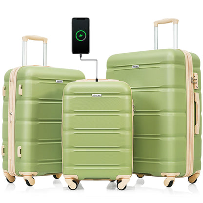 Merax 3 Pcs ABS Hardside Luggage Sets TSA Lock Spinner Wheel Suitcases, Pearly White, 20/24/28 Inch