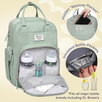 RUVALINO Diaper Bag Backpack, Multifunction Travel Pack Maternity Baby Changing Bags, Large Capacity, Waterproof, Beige