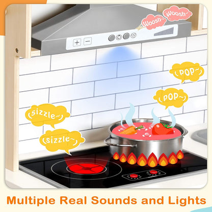 Play-Kitchen-for-Kids with 18 Pcs Toy Food &amp; Kids Coffee Maker Wooden Kitchen Toys - 17Pcs Toy Coffee Maker Playset