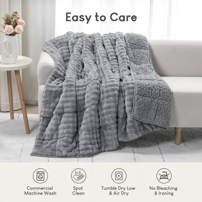 Cottonblue Weighted Blanket 15lbs Bubble Faux Fur Plush Sherpa Weighted Blankets for Adults, Fits Queen Size Bed, Cute Fuzzy Warm Heavy Blanket for Calm and Better Sleep, 60&quot;x80&quot;, Cream White