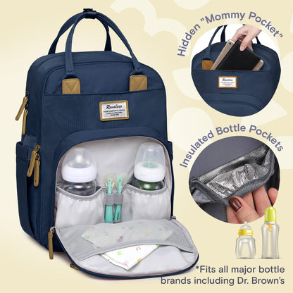 RUVALINO Diaper Bag Backpack, Multifunction Travel Pack Maternity Baby Changing Bags, Large Capacity, Waterproof, Beige