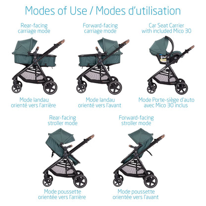 Maxi-Cosi Zelia Max 5-in-1 Modular Travel System, Carraige mode, Reversible toddler seat, Use from birth, Mico infant car seat (included), Polished Pebble