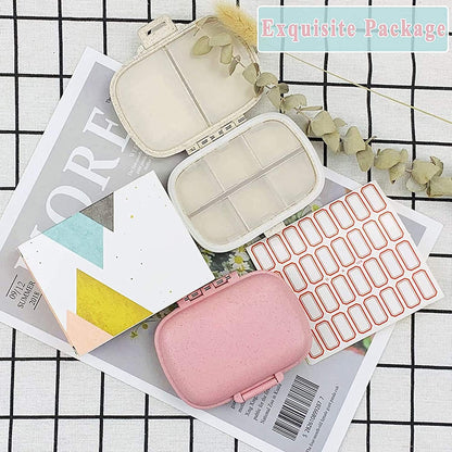 Holii Travel Pill Organizer, 8 Compartments Portable Pill Case, Daily Pill Box to Hold Vitamins, Small Pill Container for Pocket Purse Medicine Organizer（Khaki）