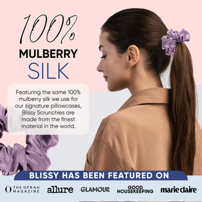 Blissy Silk Scrunchies (3 Pack) - 100% Pure Mulberry Silk - 22 Momme 6A High-Grade Fibers - Silk Scrunchie for Straight &amp; Curly Hair - Preventing Breakage, Tangling, &amp; Creasing (Black Skinny)