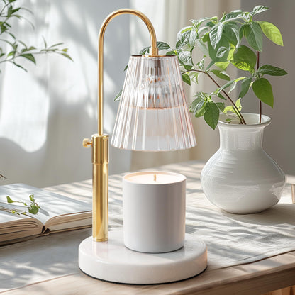 Flameless Candle Warmer Lamp for Jar Candles Large &amp; Small – Dimmable Lamp Candle Warmer Electric with Large Marble Base &amp; Adjustable Height – Candle Melter with Timer and 4 Halogen Light Bulbs