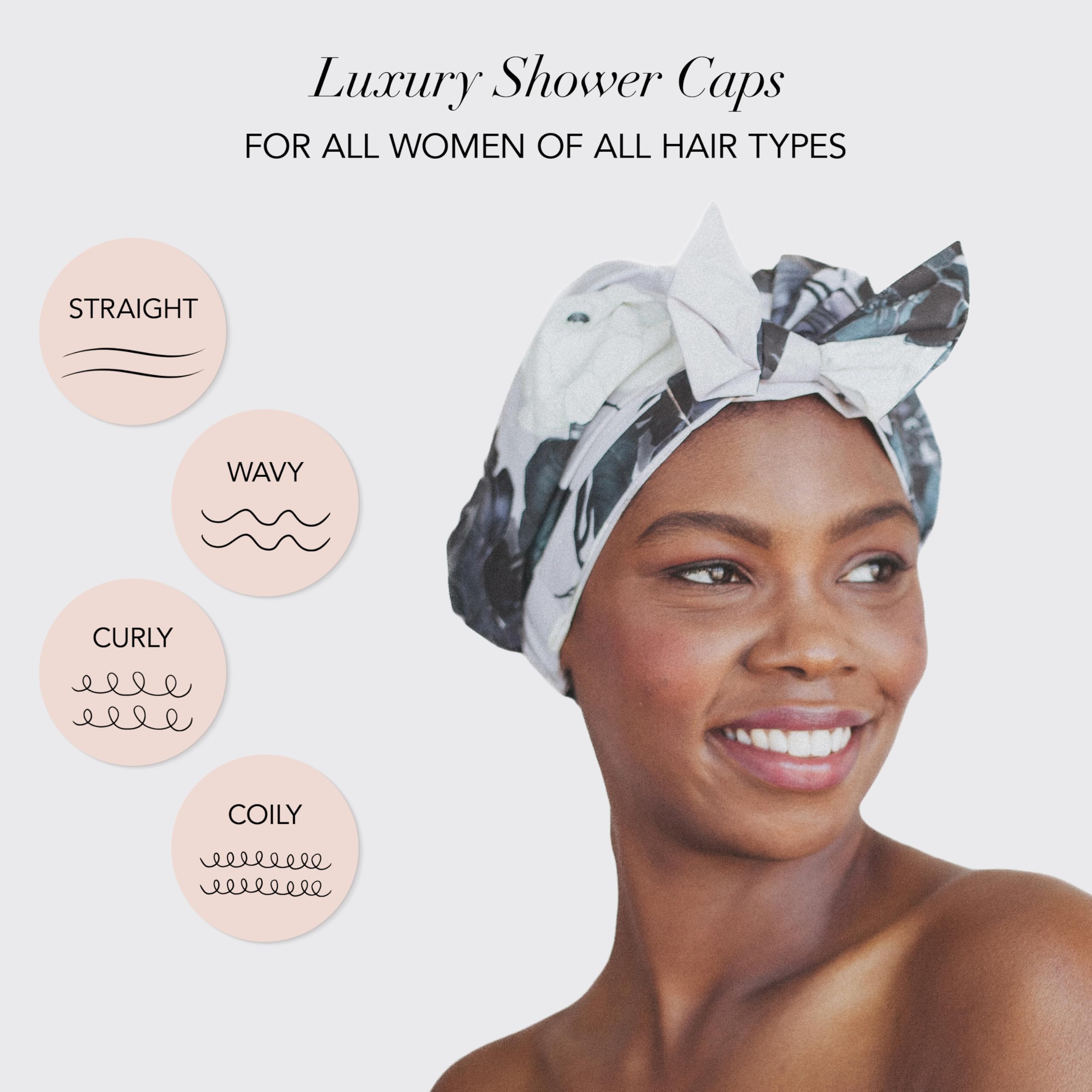Kitsch Luxury Shower Cap for Women - Reusable Shower Cap for Long Hair with Non Slip Silicon Grip | Waterproof Hair Cap for Shower with One Size Fits Most | Stylish Hair Cover for Shower (Blush Dot)