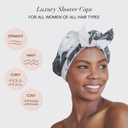 Kitsch Luxury Shower Cap for Women - Reusable Shower Cap for Long Hair with Non Slip Silicon Grip | Waterproof Hair Cap for Shower with One Size Fits Most | Stylish Hair Cover for Shower (Blush Dot)