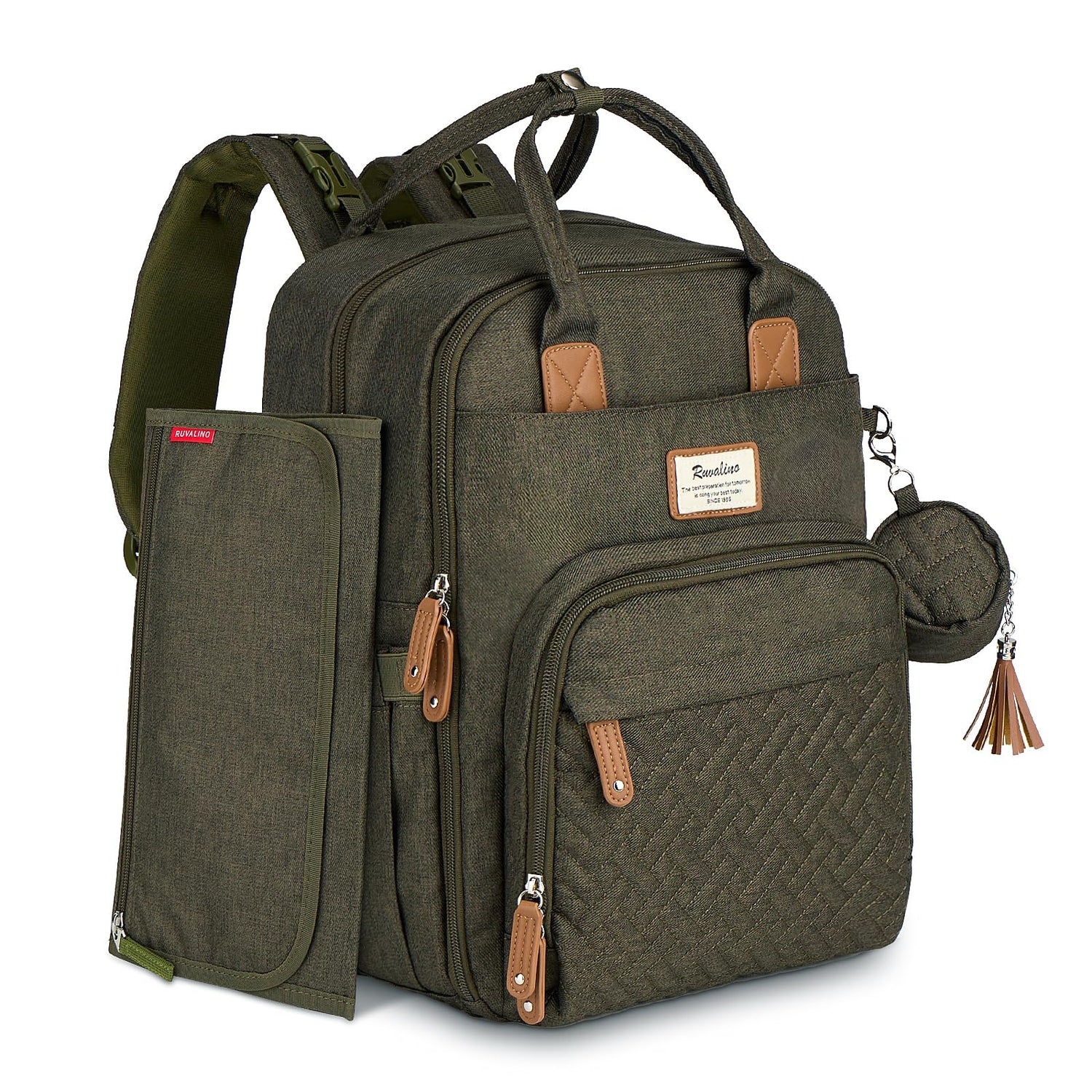 RUVALINO Diaper Bag Backpack, Multifunction Travel Pack Maternity Baby Changing Bags, Large Capacity, Waterproof, Beige