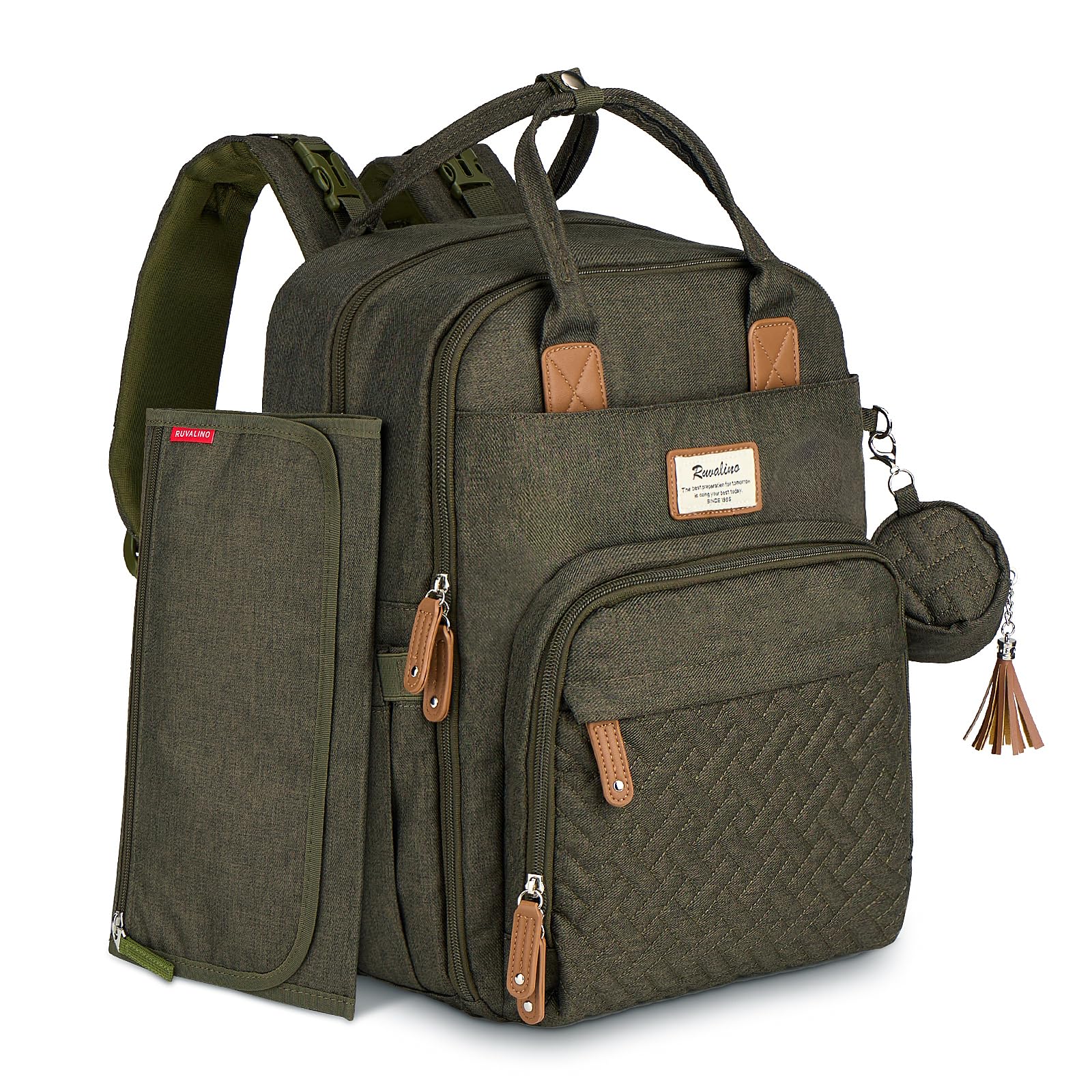 RUVALINO Diaper Bag Backpack, Multifunction Travel Pack Maternity Baby Changing Bags, Large Capacity, Waterproof, Beige