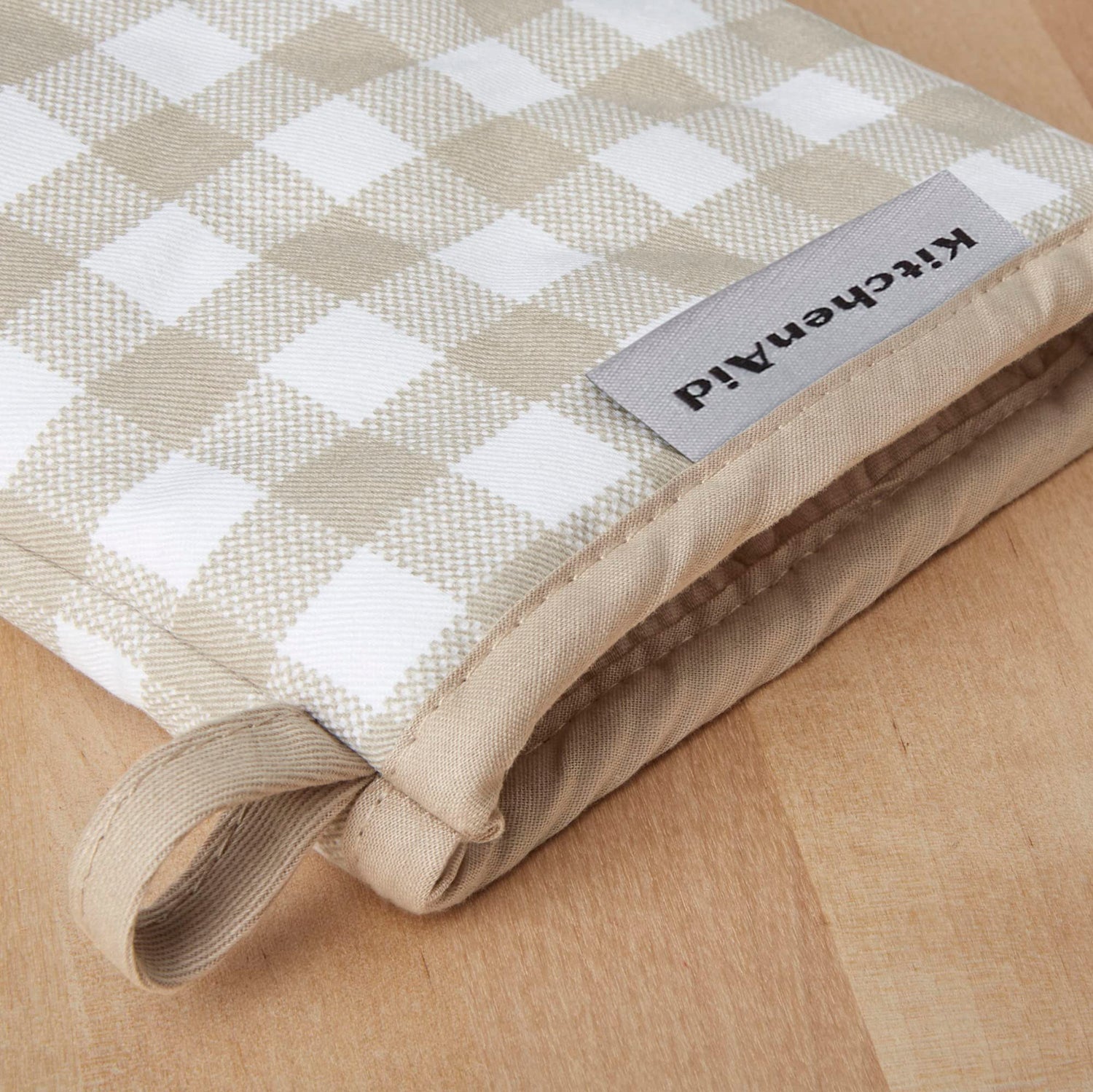 KitchenAid Gingham Mini Oven Mitt 2-Pack Set, Milkshake Tan, 5.5&quot;x8&quot;
