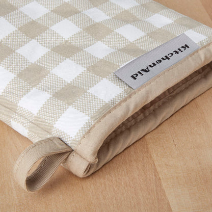 KitchenAid Gingham Mini Oven Mitt 2-Pack Set, Milkshake Tan, 5.5&quot;x8&quot;