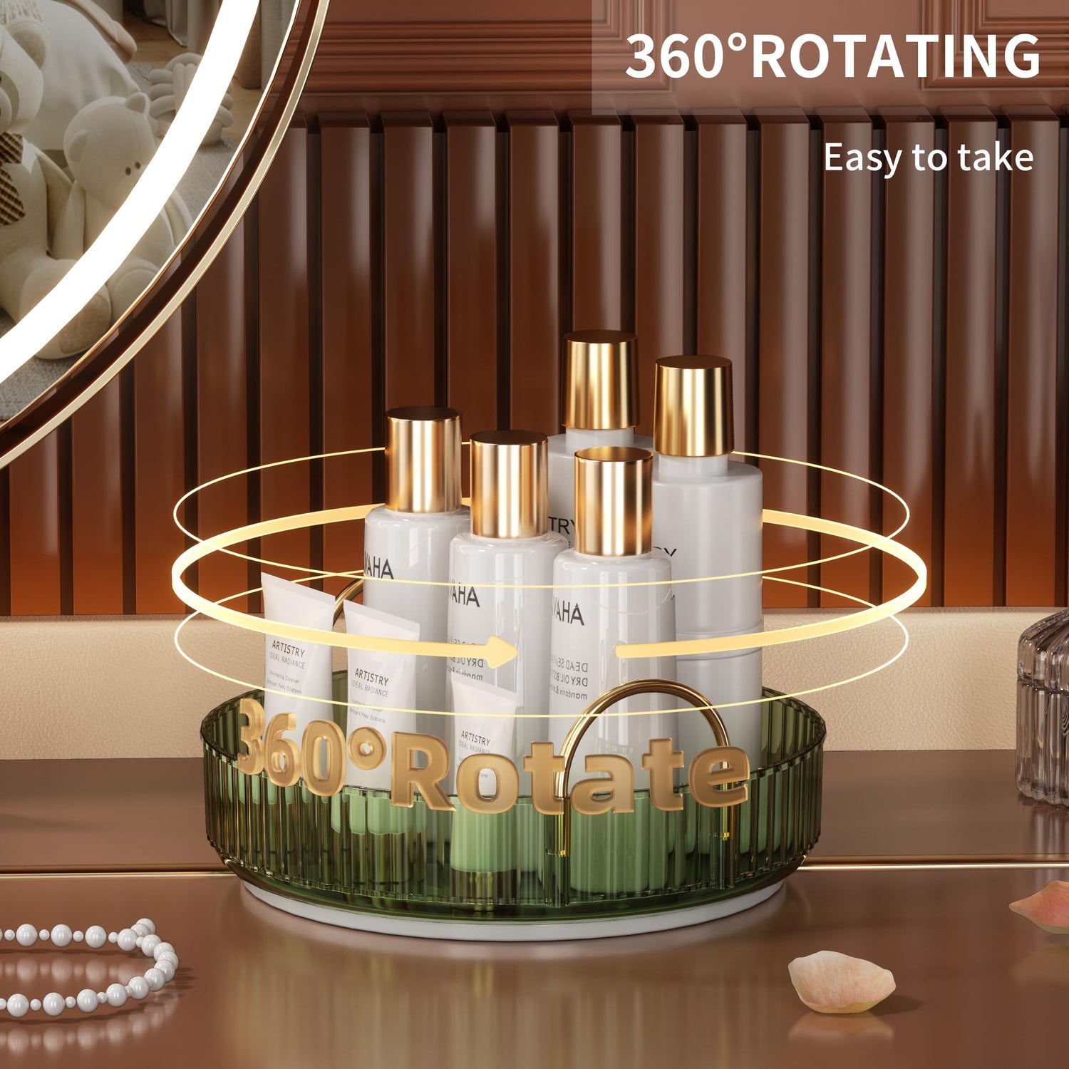 YCIA&amp;DONE 360 Rotating Makeup Organizer and Storage for Vanity Bathroom Countertop, High Capacity Cosmetic Skincare Perfume Organizer for Dresser Lazy Susan Organizers(Clear White,2 Tiers)