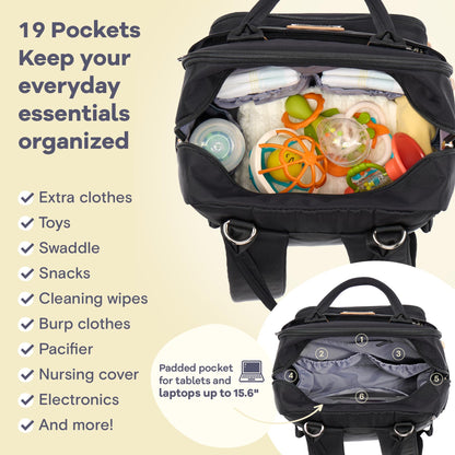 RUVALINO Diaper Bag Backpack, Multifunction Travel Pack Maternity Baby Changing Bags, Large Capacity, Waterproof, Beige