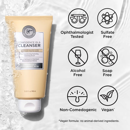 IT Cosmetics Confidence in a Cleanser - Hydrating Face Wash With Hyaluronic Acid &amp; Ceramides - Supports Skin Barrier - Removes Makeup, Oil, and SPF - All Skin Types