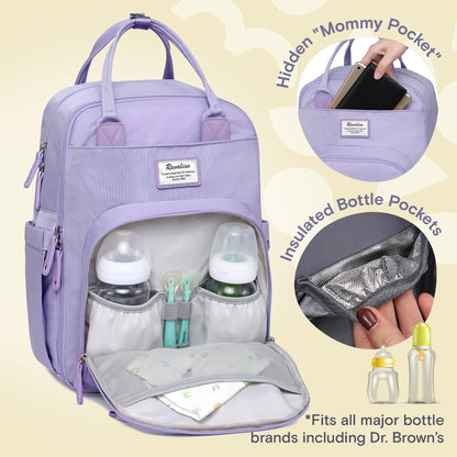 RUVALINO Diaper Bag Backpack, Multifunction Travel Pack Maternity Baby Changing Bags, Large Capacity, Waterproof, Beige